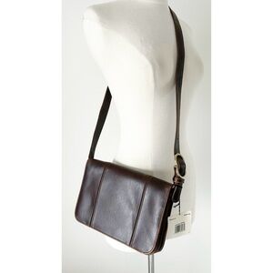 Vintage Deadstock Liz Claiborne Brown Faux Leather Flap Satchel Crossbody Bag